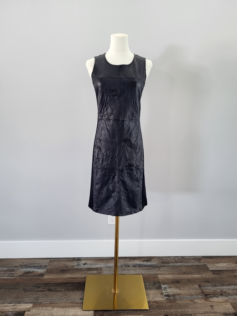 Mackage Black Lambskin Leather Sheath Dress Sleeveless Bodycon Small